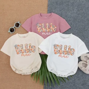 Personalized Flower T Shirt Bubble Romper
