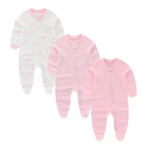 3 Pcs Autumn/Winter Solid Zipper Baby Boy/Girl Rompers